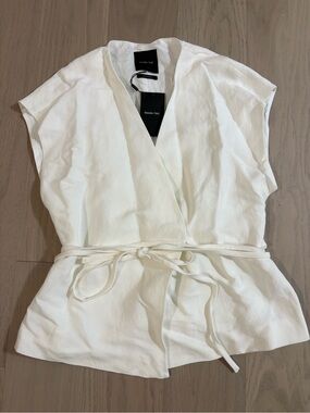 Massimo Dutti White Wrap-Style Textured Blouse